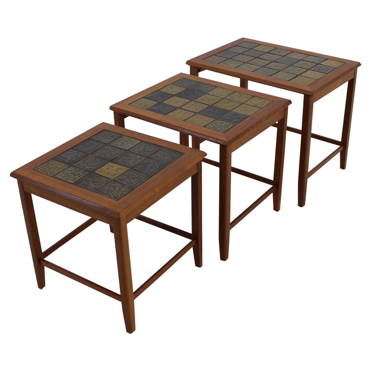 1960s Teak/Tile Nesting Tables, Denmark