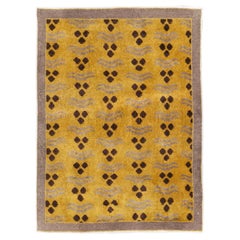 Mid-20th Century Handmade Turkish Art Deco Throw Rug in Gold and Purple-Grey