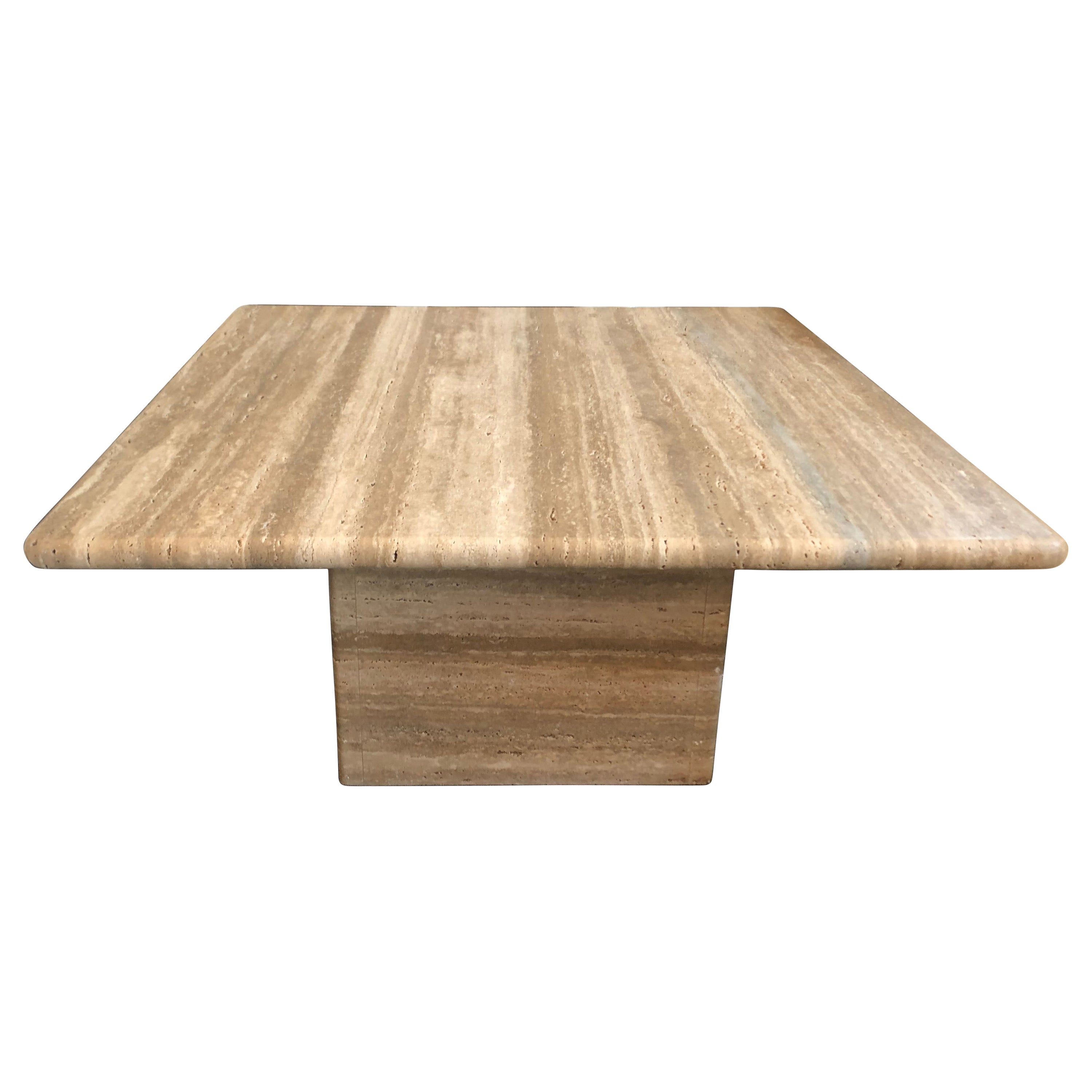 Italian Square Travertine Marble table by Le Lampade For Sale