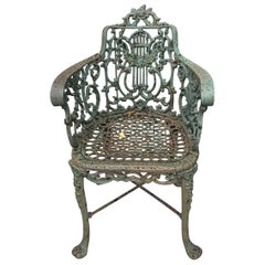 Used Heavy Painted Cast Iron Garden Chair in the Manner of Robert Wood