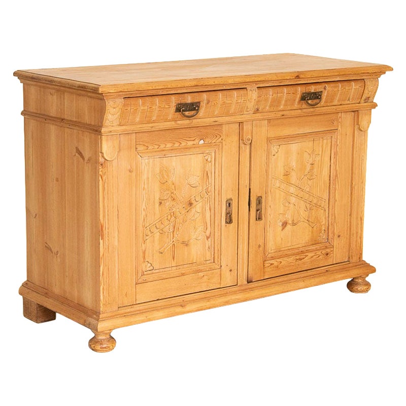 Antique Pine Sideboard from Denmark with Carved Panel Doors