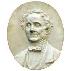 19th Century White Marble Italian Lawyer Portrait Relief