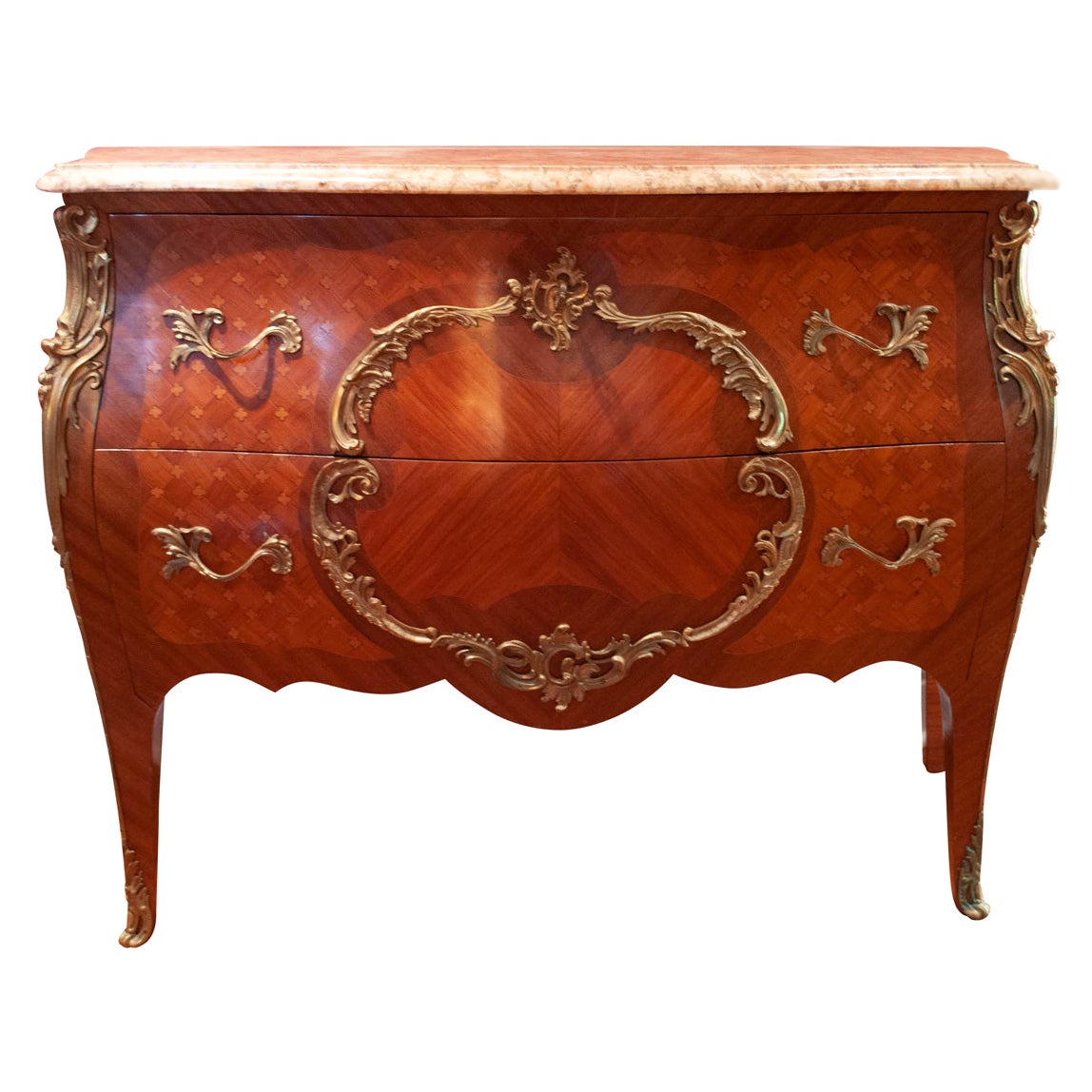 Elegant French Bombe Chest of Drawers with Marble Top