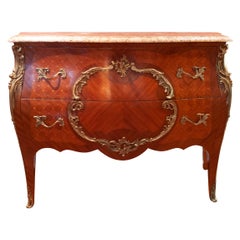 Elegant French Bombe Chest of Drawers with Marble Top