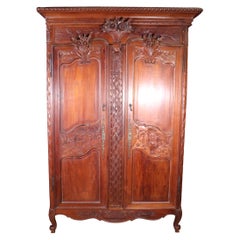 Carved French Country Louis XV Solid Teak Armoire Wardrobe