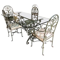 To Die for Very Large Wrought Iron and Glass Dining Table with 8 Matching Chairs