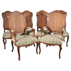 Nice Quality Set 6 French Louis XV Style Cane Back Dining Room Chairs Circa 1950