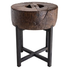 Vintage Mill Wheel on Steel Mount as End Table