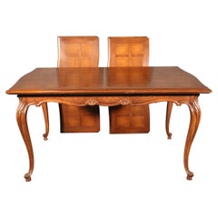 French Country Louis XV Parquet Top Dining Table with Two Leaves, Circa 1950