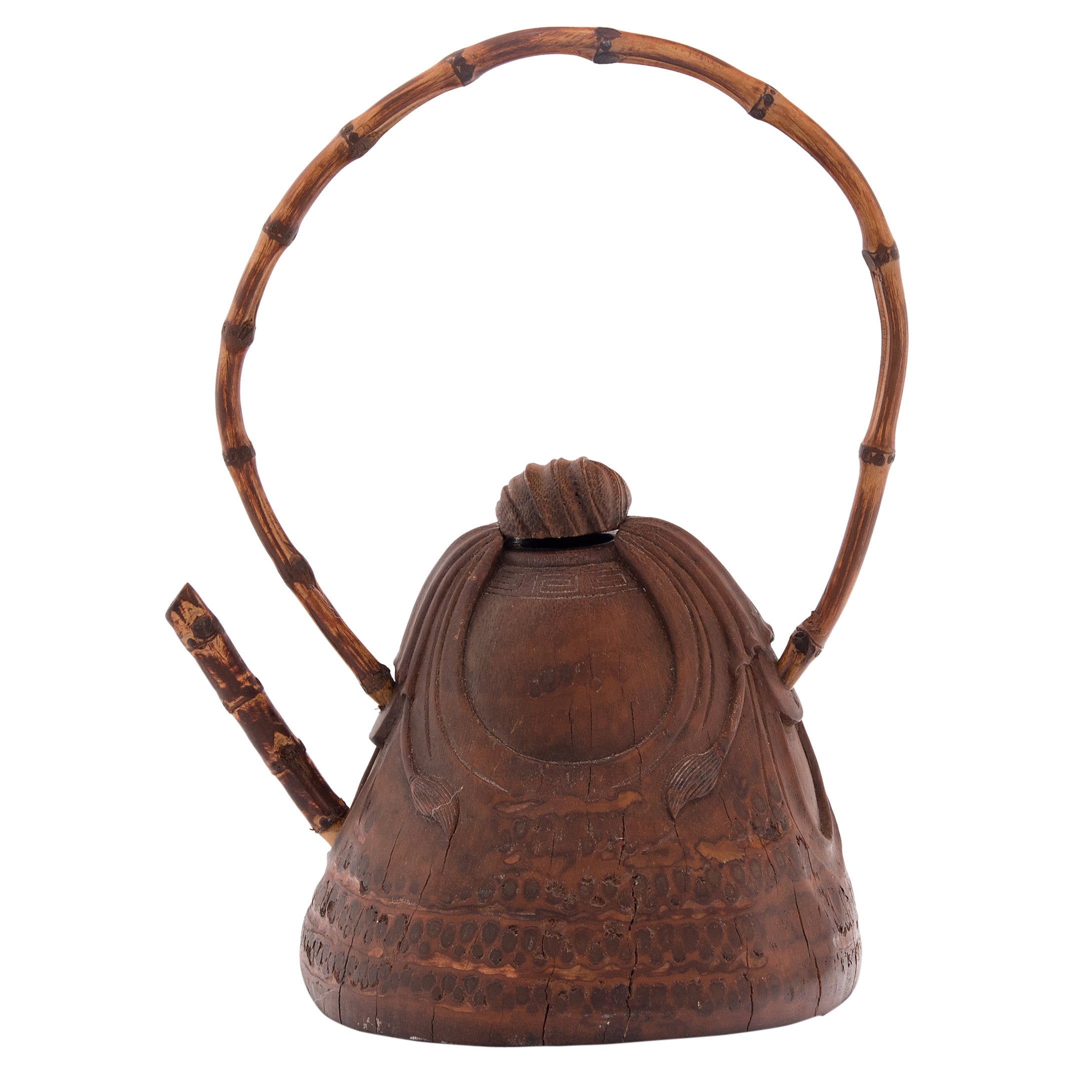 Chinese Bamboo Cloth Teapot with Arched Handle, c. 1900 For Sale