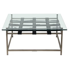 Antiker Couchtisch aus Nickel mit Glasplatte