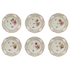 Set di 6 porcellane antiche KPM Porcelain  Piastre per armadietti reticolate Deutsche Blumen