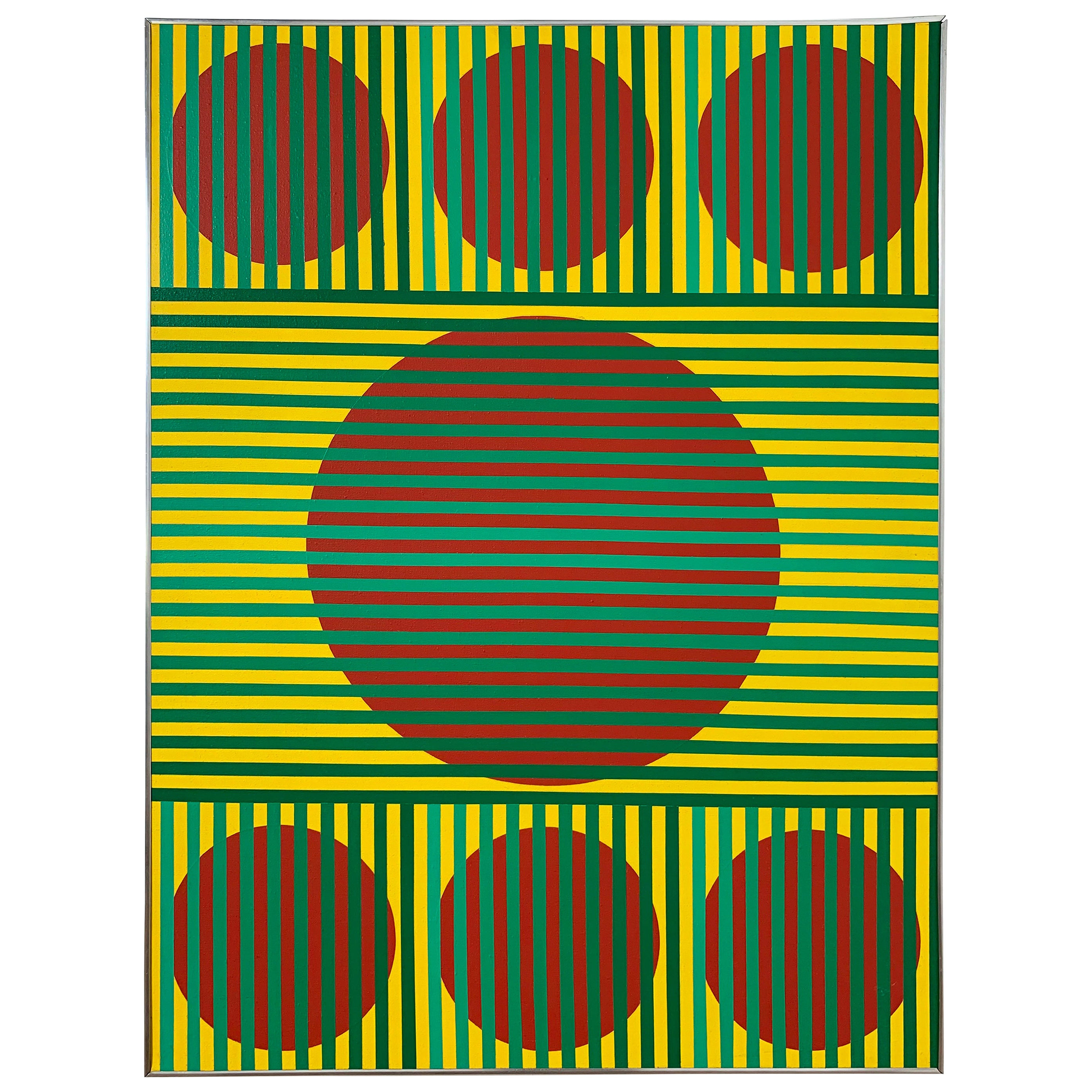 Peinture Op Art intitulée "Position of Depend" par Wilma Dick, vers 1970 en vente