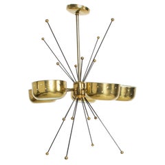 1960s Sputnik Chandelier Five Perforated Brass Shades Style Paavo Tynell, Italy