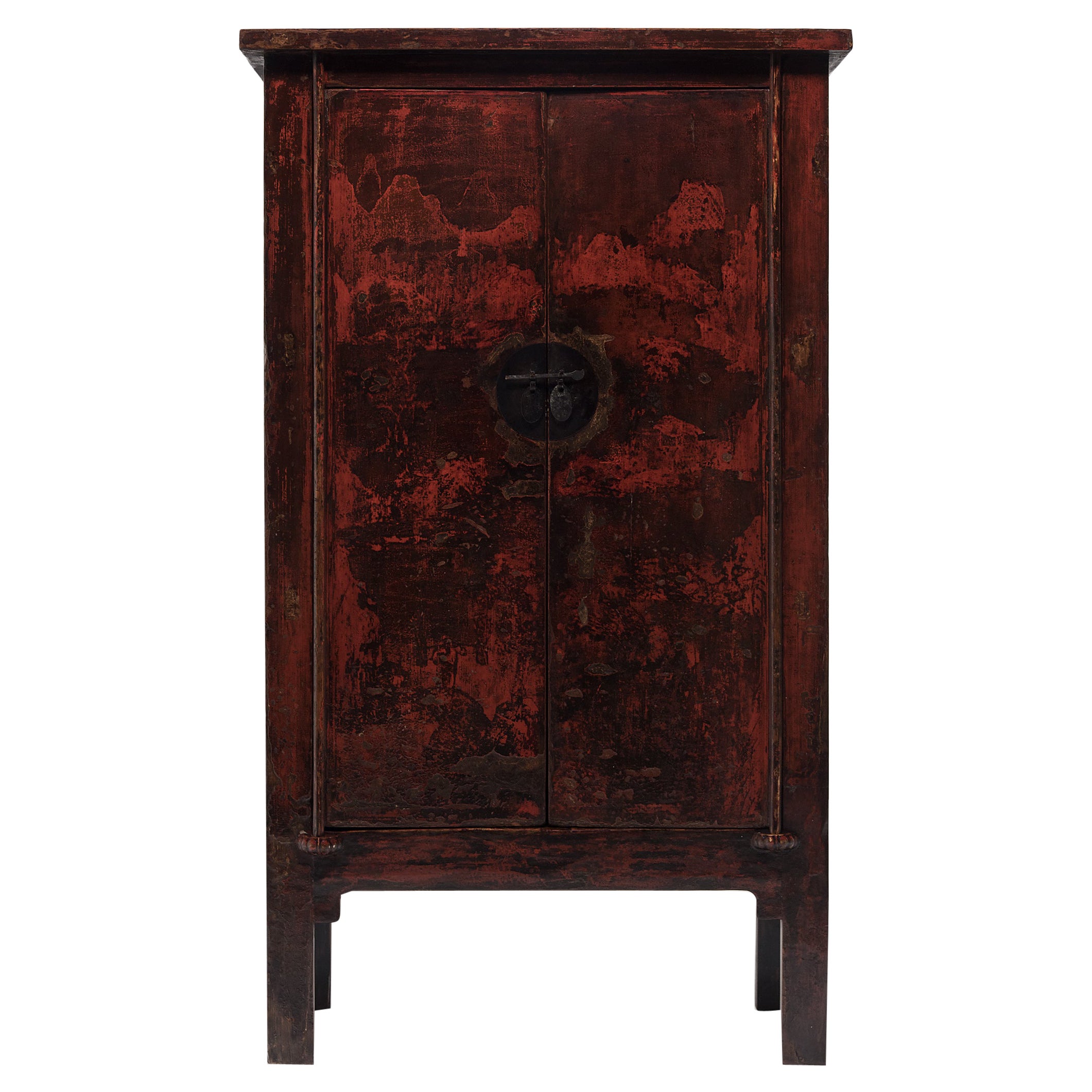 Chinese Red Lacquer Mountain Cabinet, c. 1850