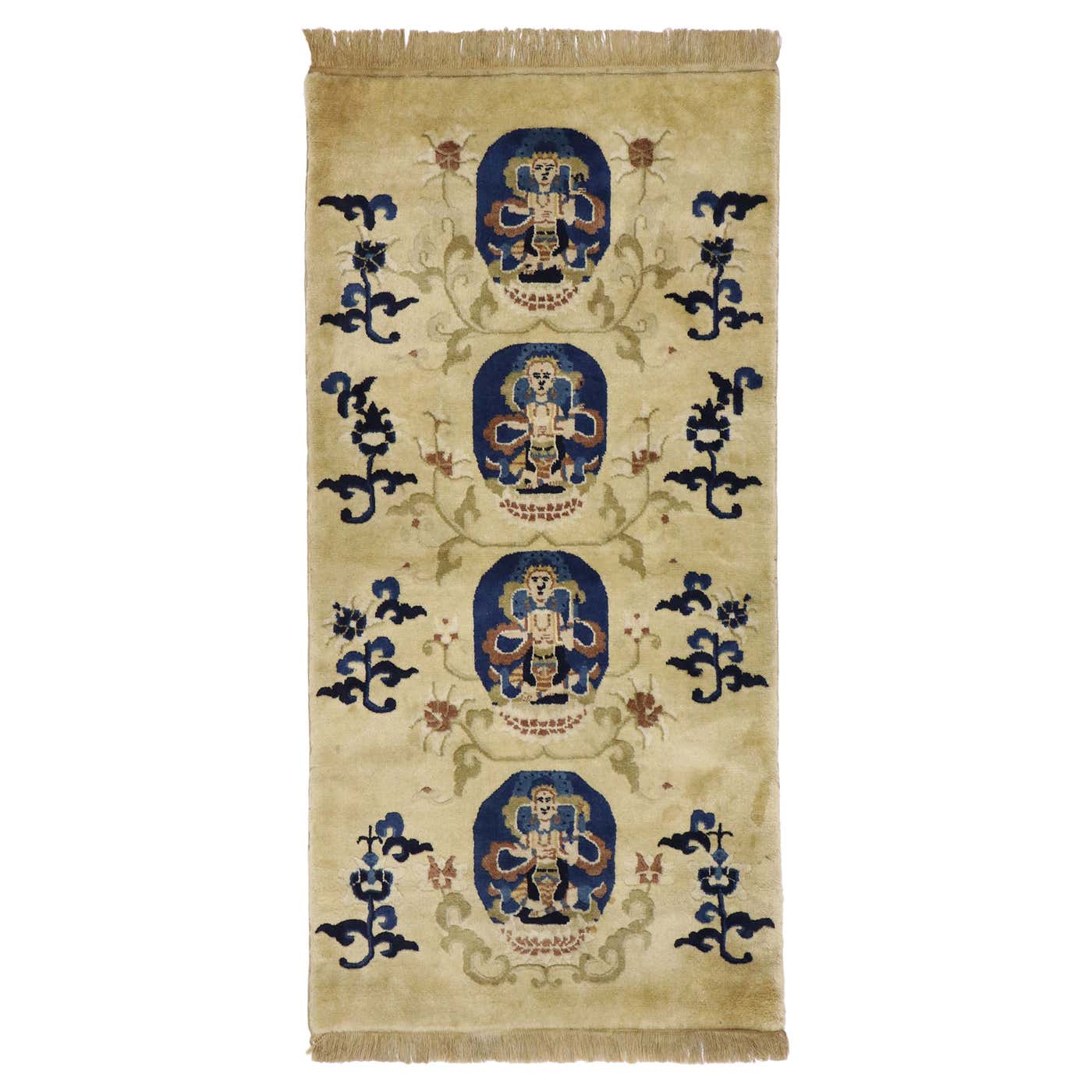 Antique Chinese Art Deco Pictorial Rug with Buddha Statues For Sale at ...