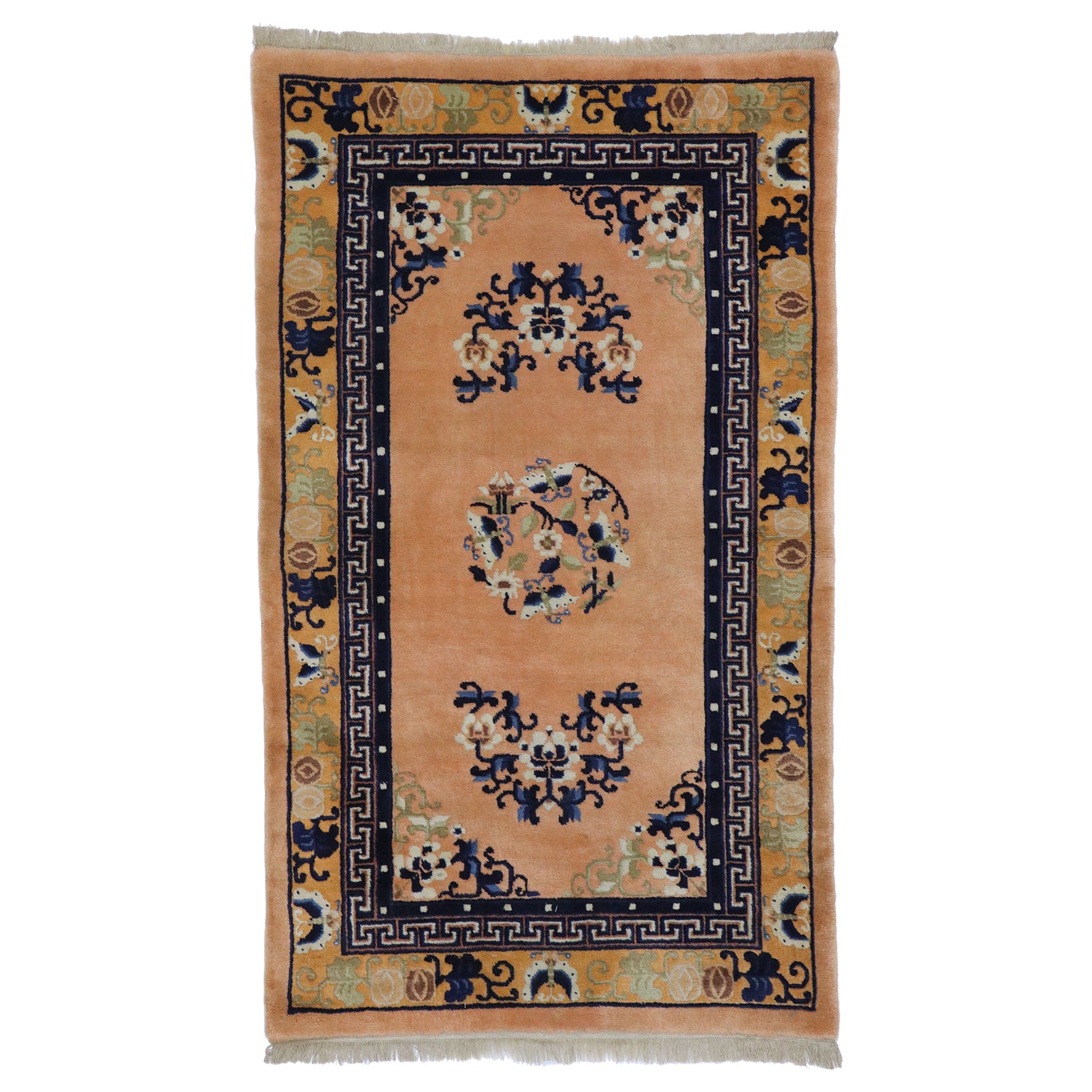 Antique Chinese Peking Rug with Chinoiserie Chic Style For Sale