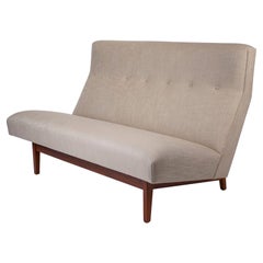 Jens Risom Armless Settee in Walnut Cradle Frames with Linen Upholstery