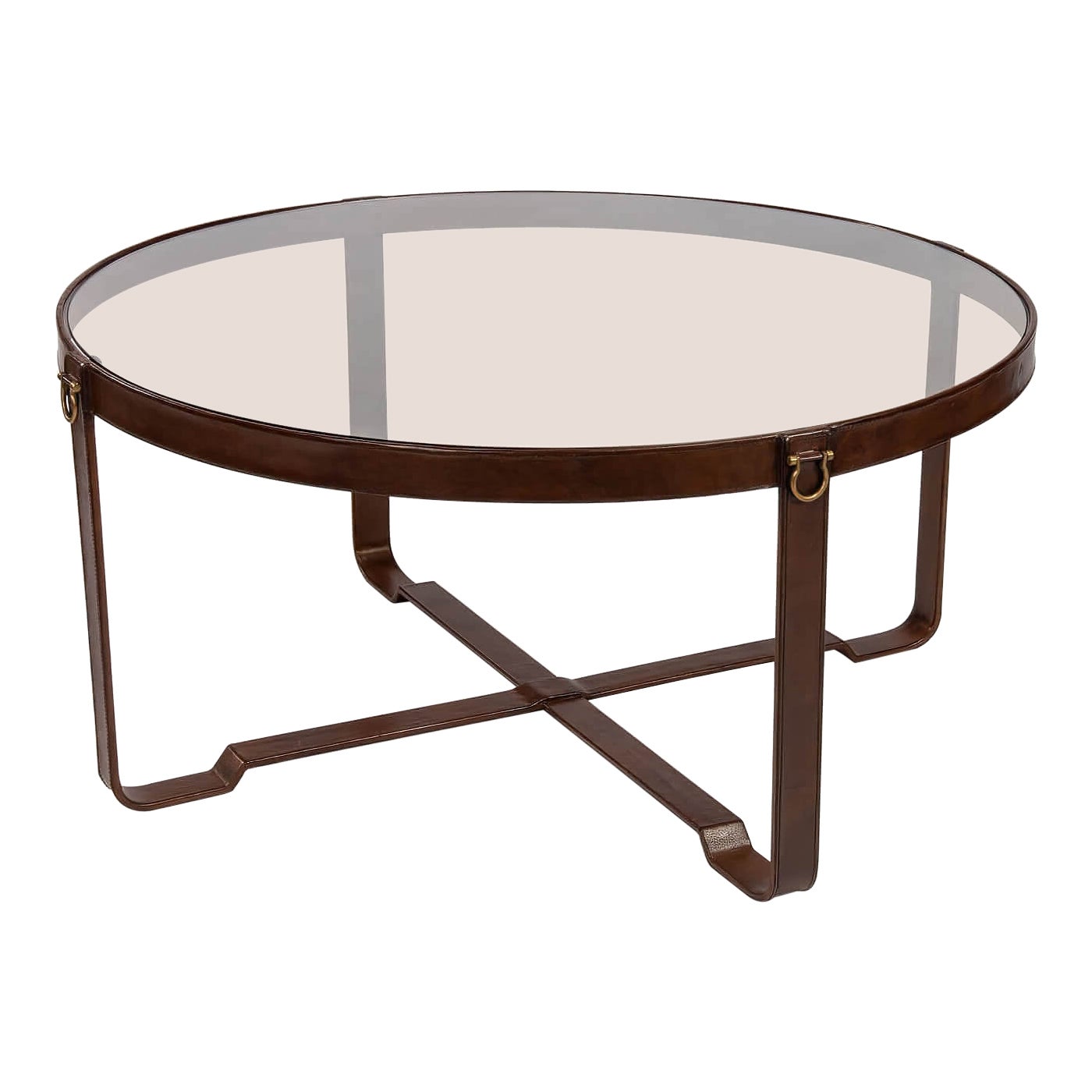 Modern Leather Wrapped Round Coffee Table For Sale