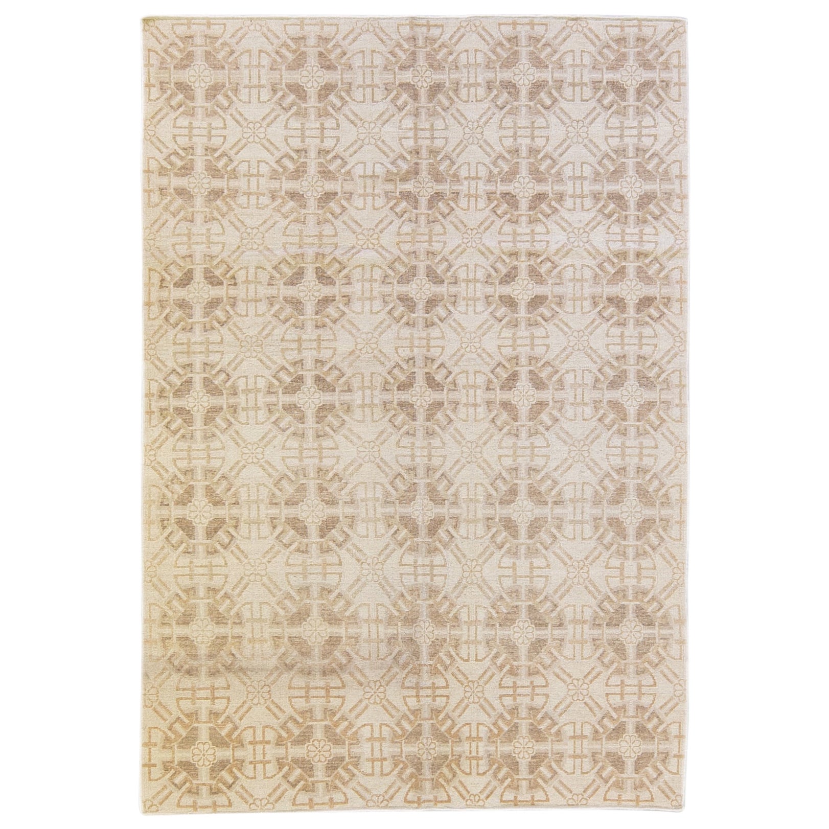 Modern Tibetan Handmade Geometric Pattern Beige Wool  Rug