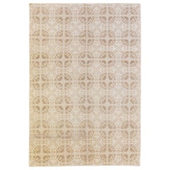 Moderno Tibetano Hecho a Mano Motivo Geométrico Lana Beige  Alfombra