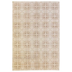 Laine beige tibétaine moderne à motif géométrique faite à la main  Tapis