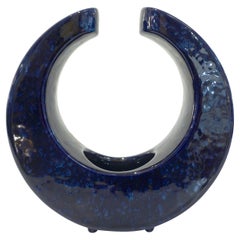 1960s Bertoncello Italian Vintage Abstract Sculpture Night Blue Ceramic Vase