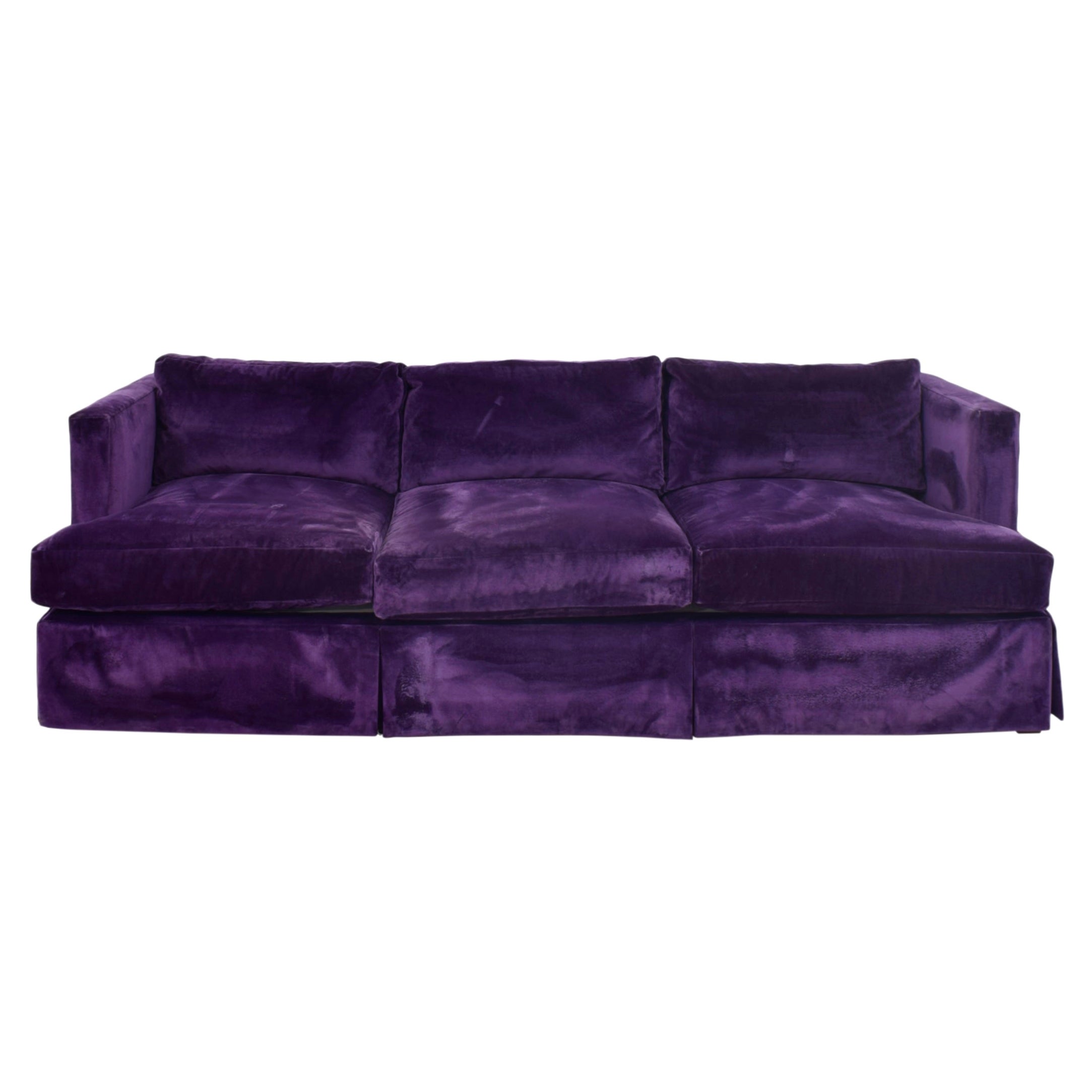 Barbara Barry for Hendredon Royal Purple Skirted Velvet Three-Seat Sofa