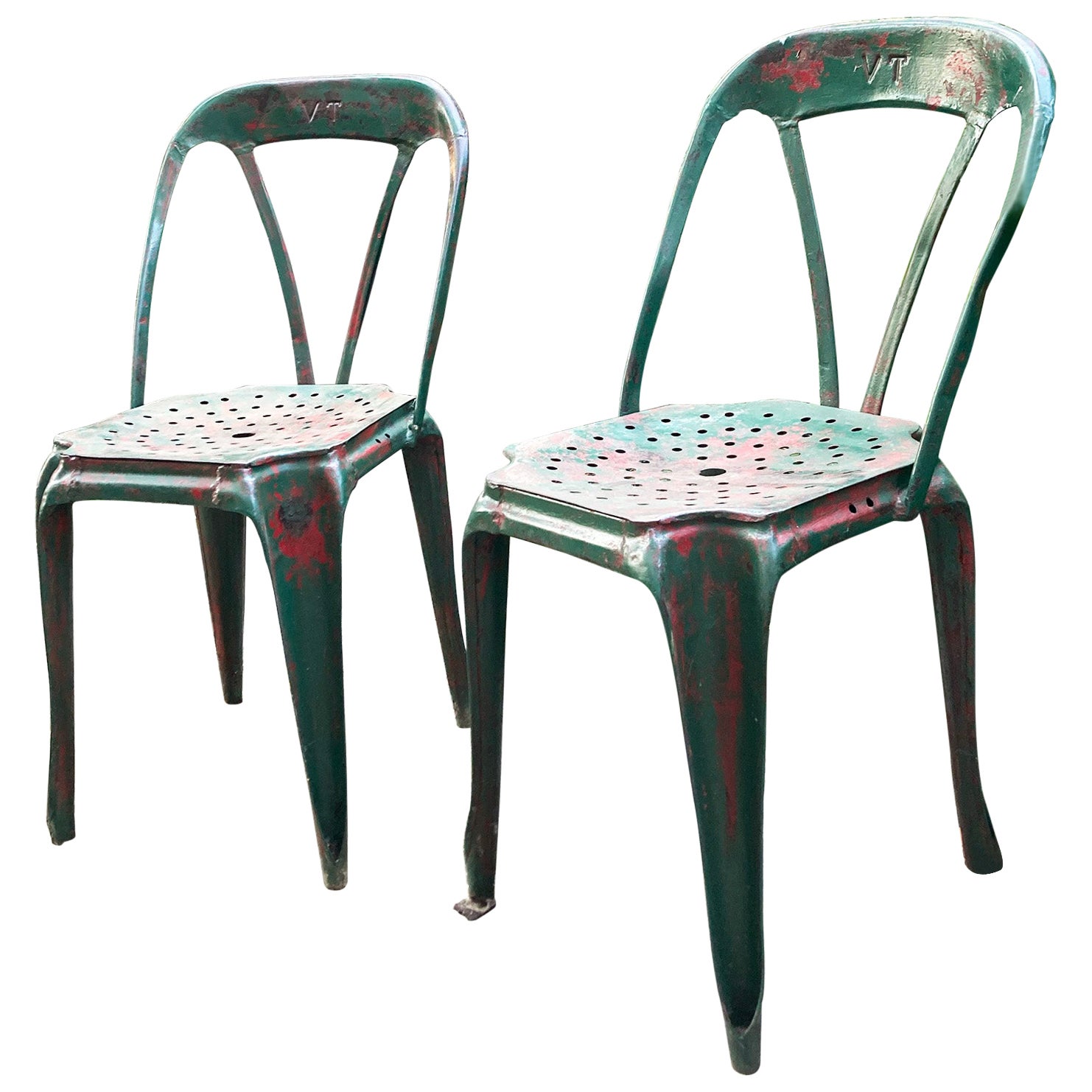Iconic Metal Chairs by Joseph Mathieu Produced by Pierre Benite, Franche 1940’s For Sale