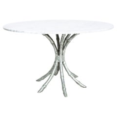 1950s Regency Faux Bamboo Pedestal Dining Table in Aluminum and Marble Mexico