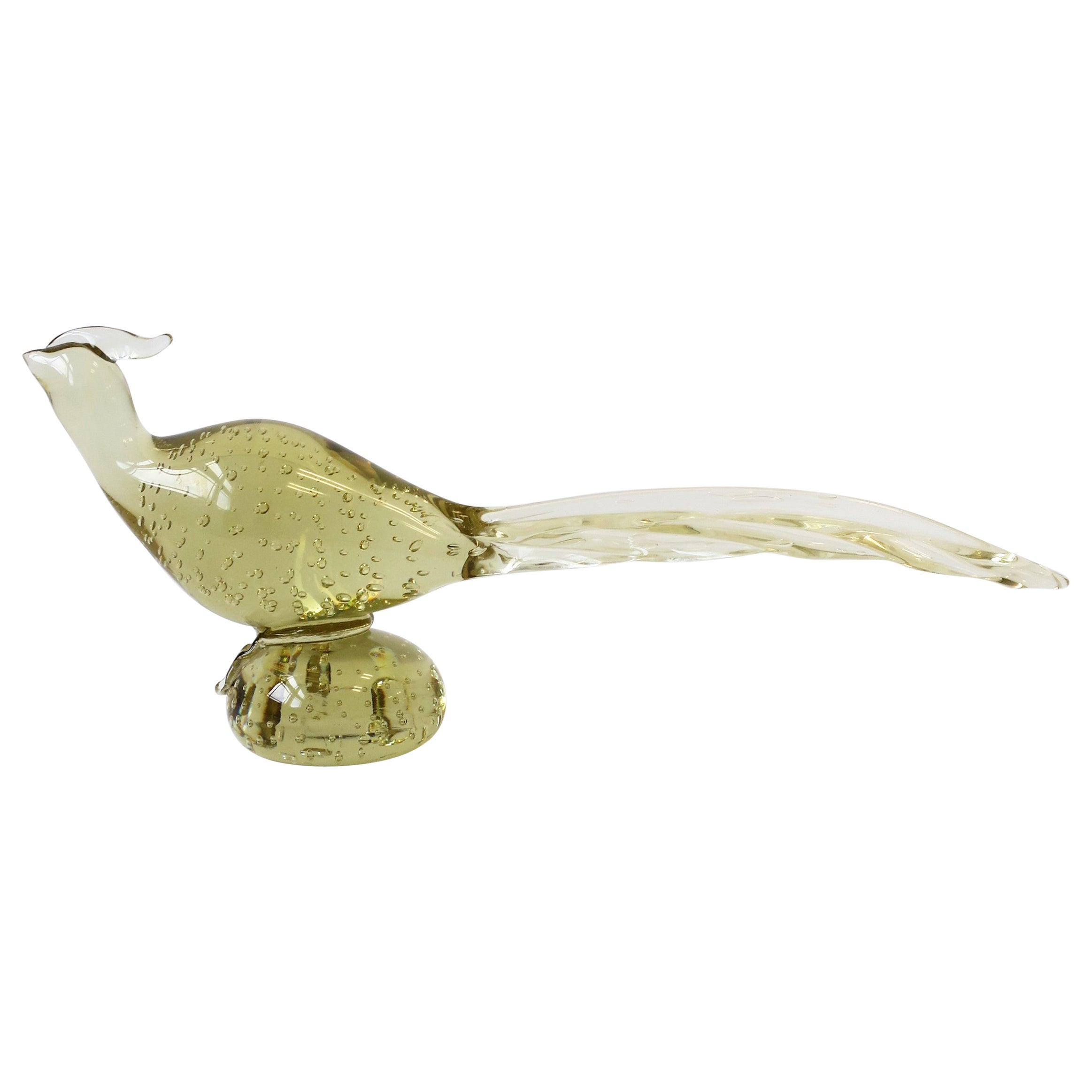 Italian Murano Light Yellow Art Glass Pheasant Bird Sculpture After Seguso, 60s For Sale