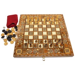 Used Midcentury Large Complete Inlaid Mosaic Backgammon and Chess Game