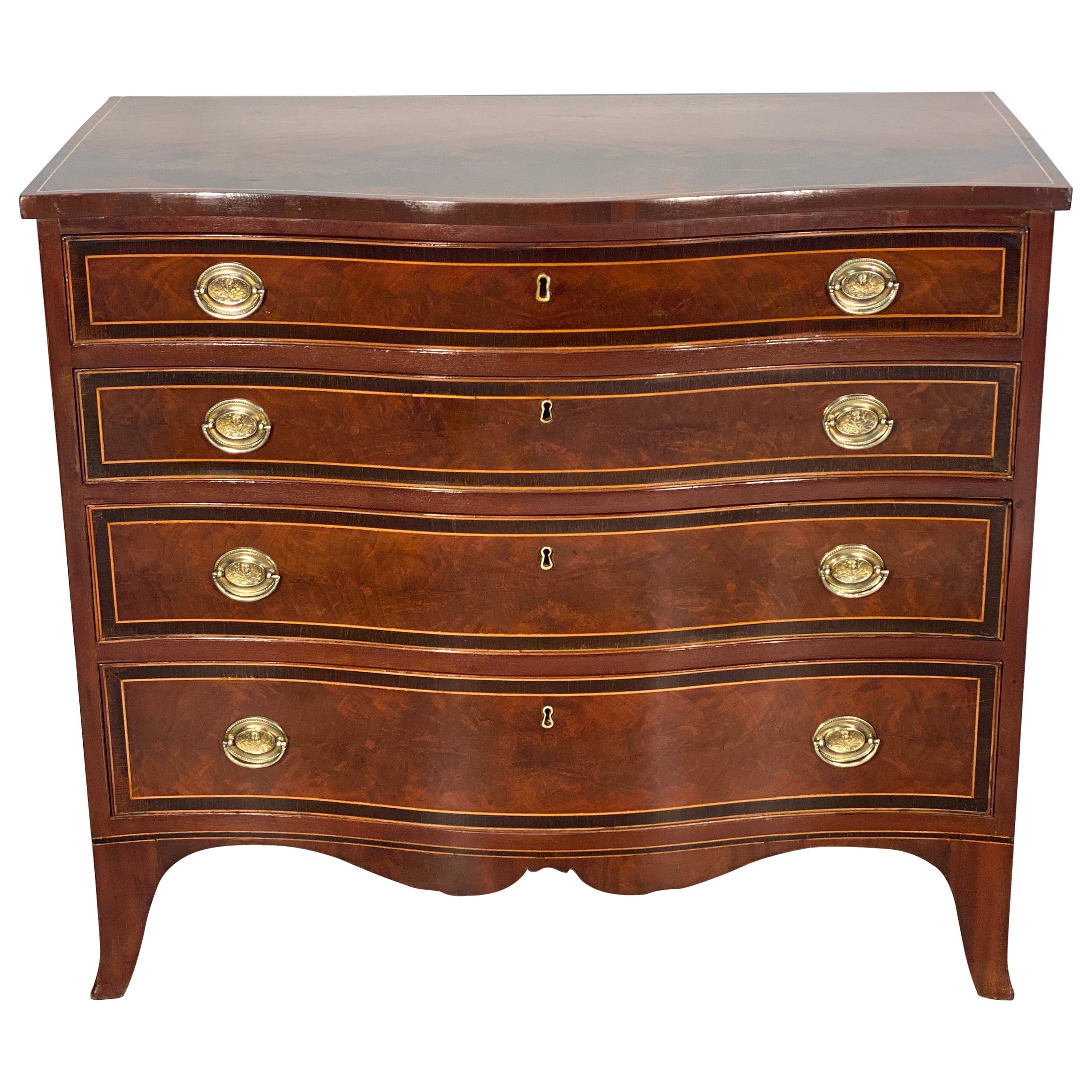 19th Century American Federal Serpentine Mahogany Chest of Drawers 