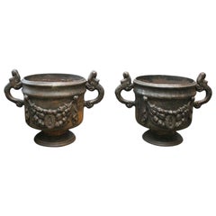 Antique Pair of Ornate Cast Iron Urns