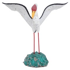 Painted Seagull Sculpture with Large Wingspan
