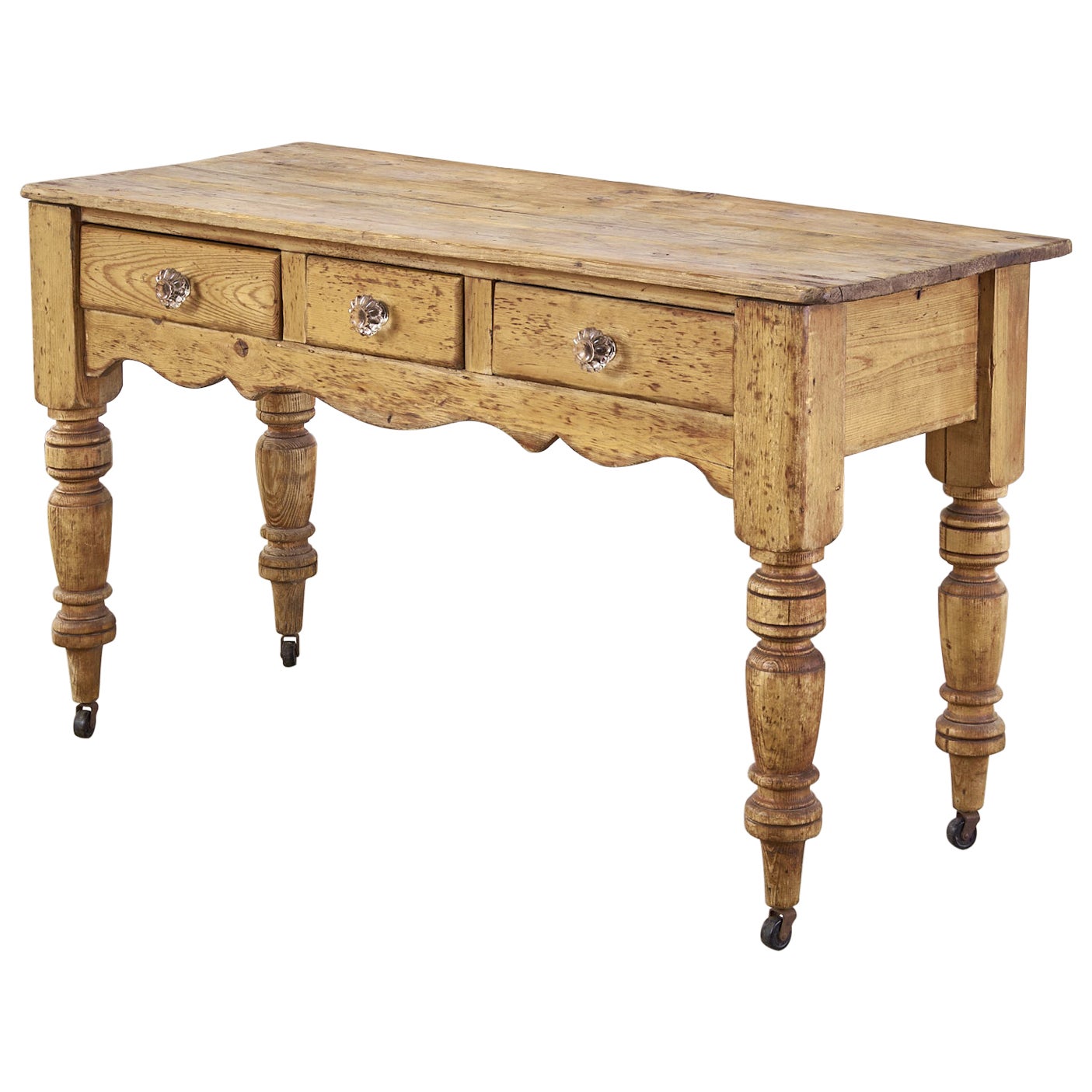 19th Century Country English Provincial Pine Console Table Server For Sale