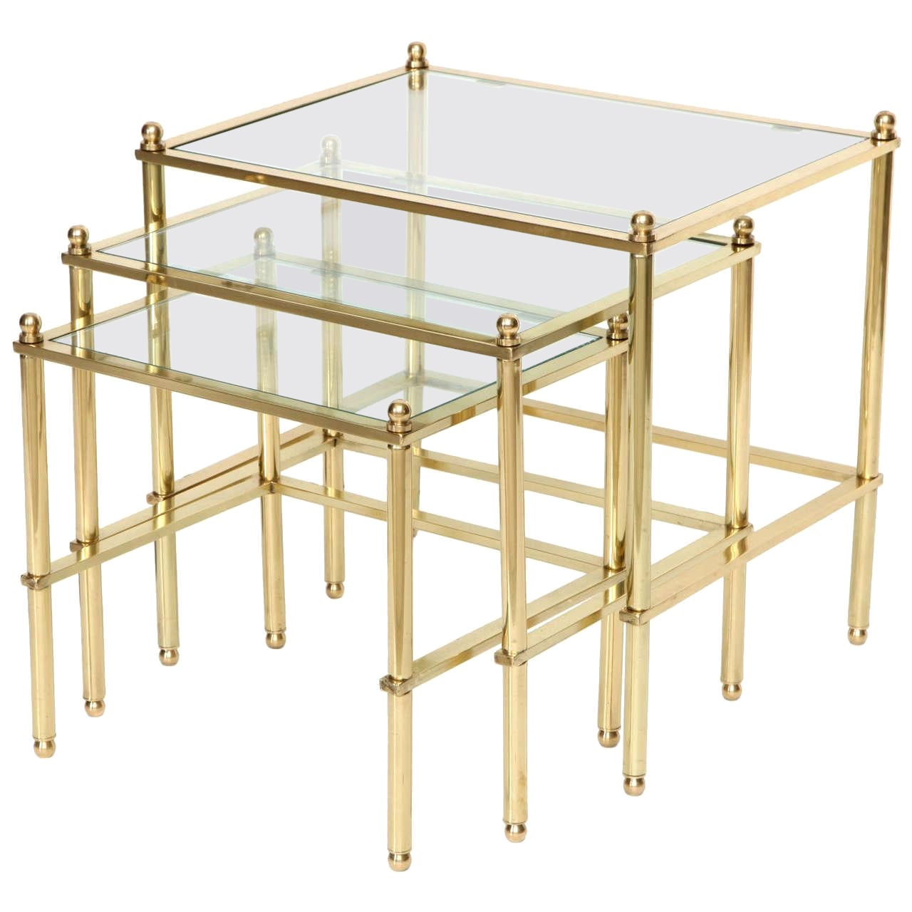 Set of Three Brass Nesting Tables For Sale
