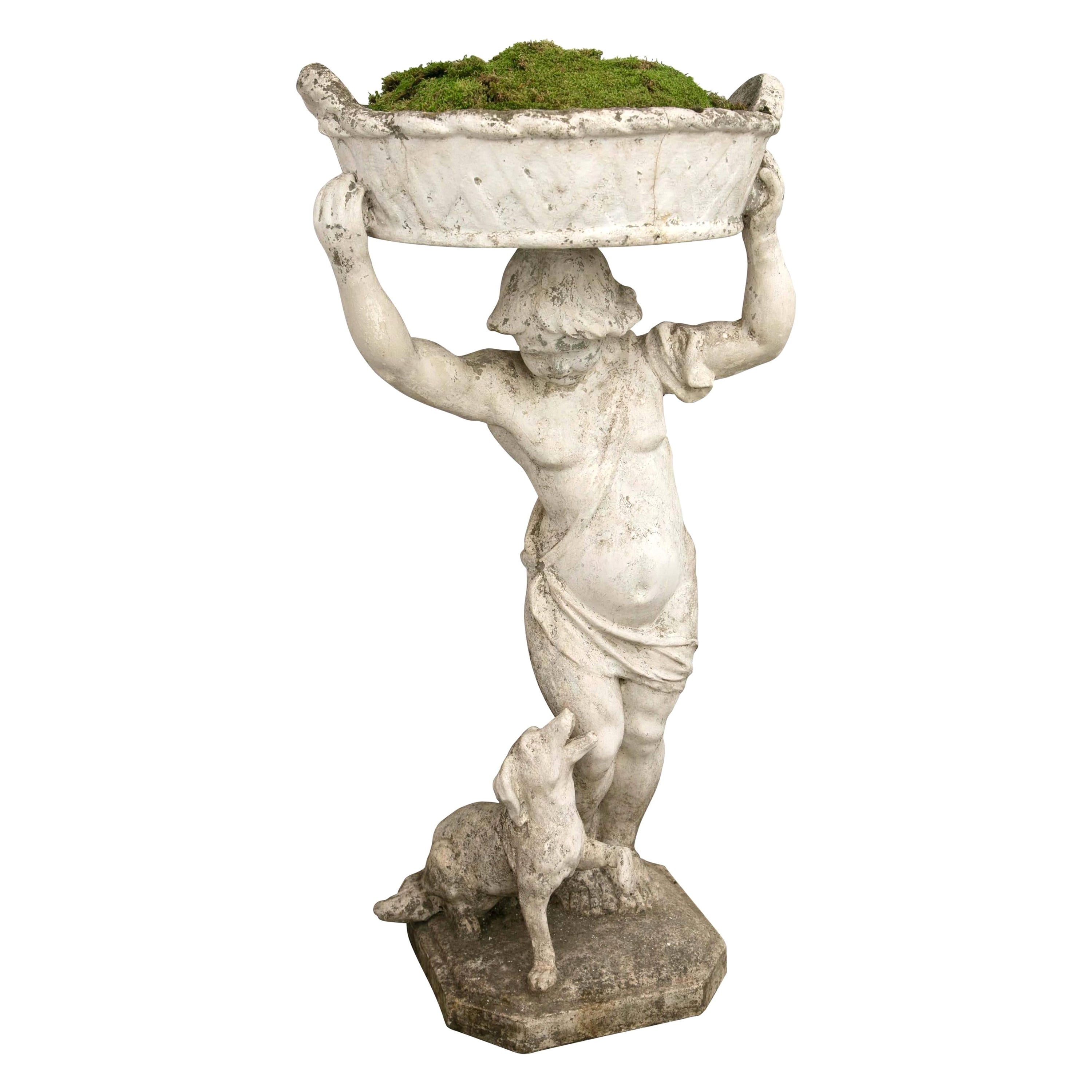 Statue of a Boy Holding a Planter Basket For Sale
