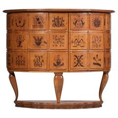 50's Italian Sideboard Design Marquetry & Floral Decoration Gio Ponti F248