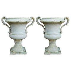 Pair of Painted Cast Iron Regency Urns with Volute Handles