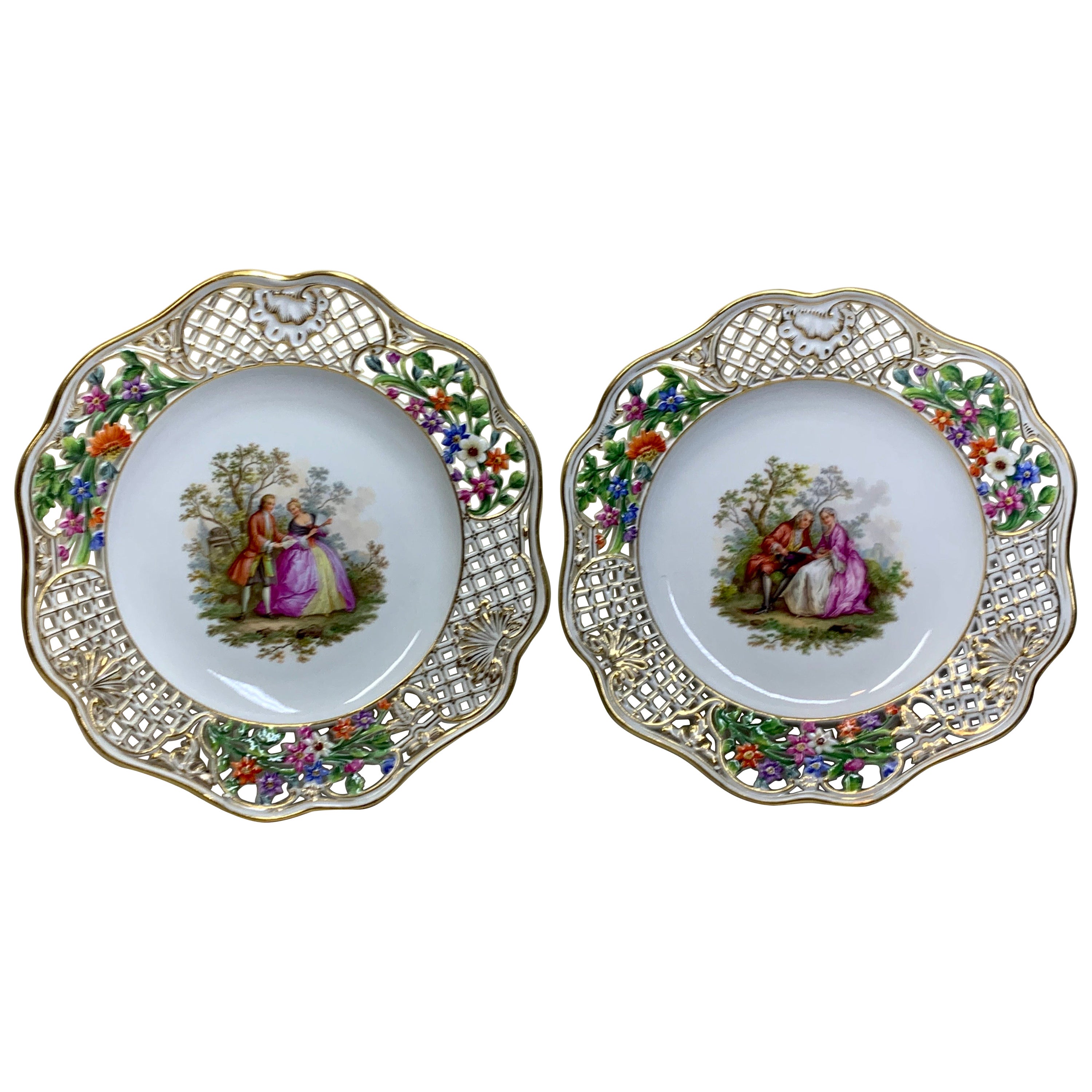 Pair of Meissen Reticulated Plates