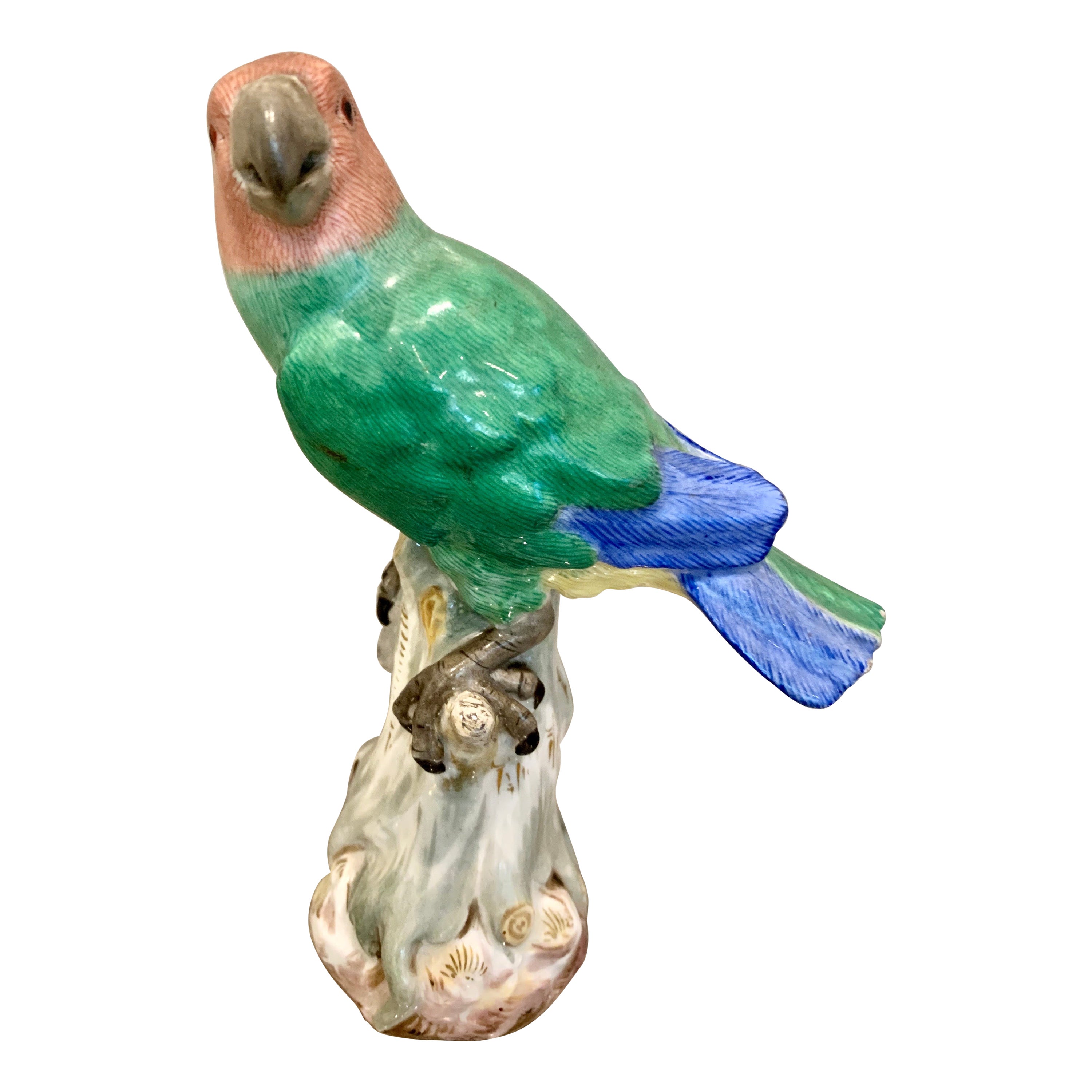 Ancienne figurine d'oiseau perroquet en porcelaine de Meissen