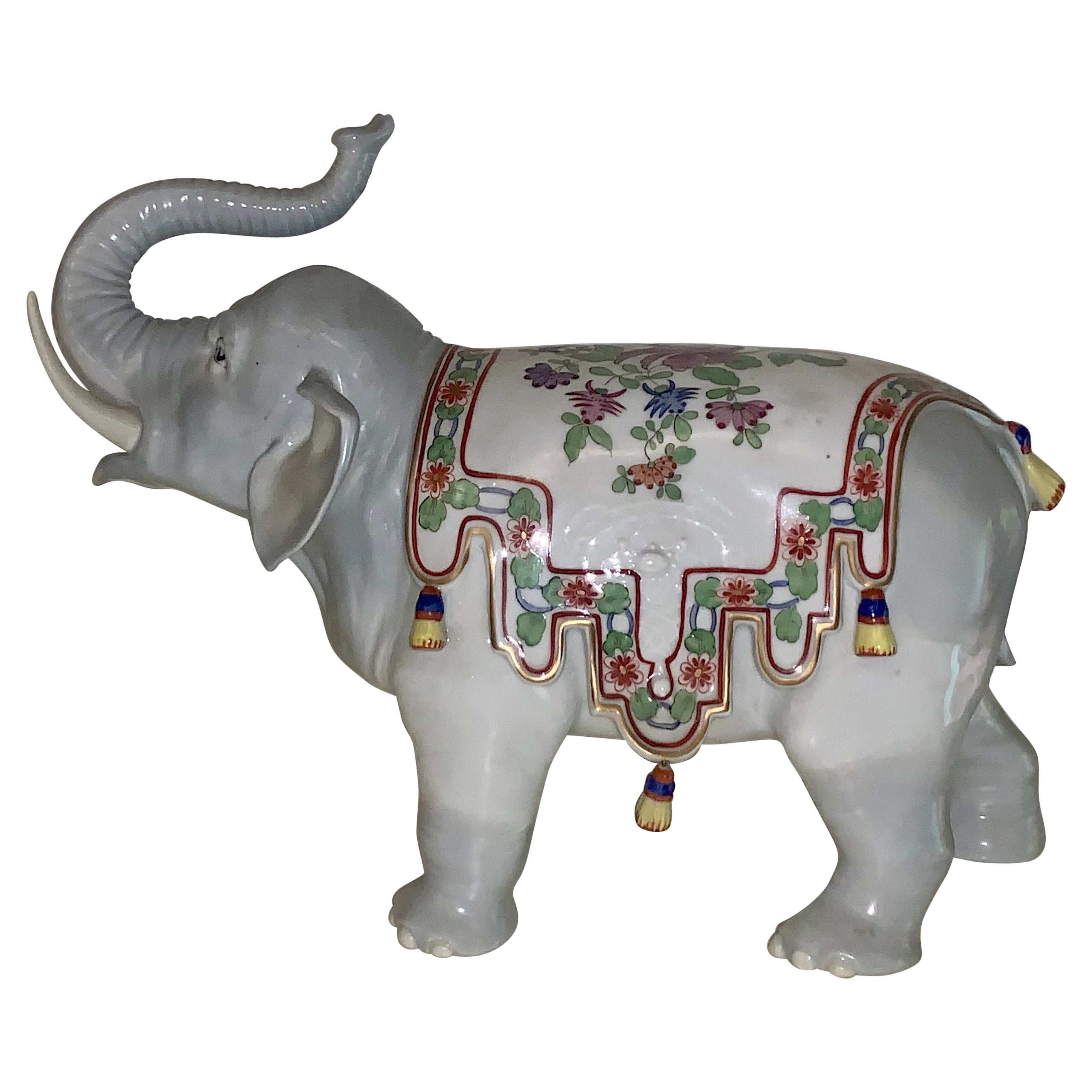 Very Nice, Early Carl Thieme Dresden Porcelain Elephant of Large Size For Sale