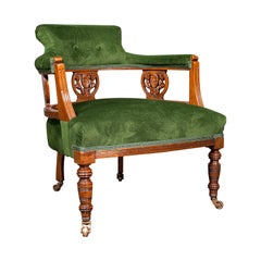 Fauteuil de bain ancien anglais, velours, acajou, accoudoir, assise, style édouardien, vers 1910