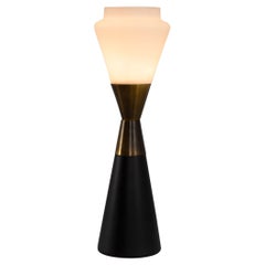Italian Conical Table Lamp in Opaline Glass and Brass