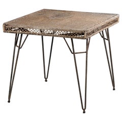 Originale 1950's Used Woven Rattan Table Design in the Style of Matégot F332