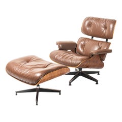 3rd Gen 1976 Eames Lounge Chair and Ottoman in Brown Leather Fully Restored