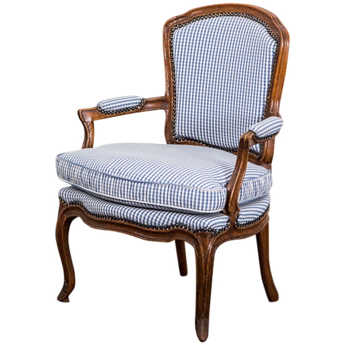 Armchair Rococo Swedish 18th Century Blue and White Fabric Sweden