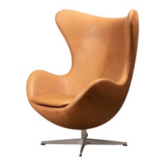 Retro Arne Jacobsen Egg Chair in Patined Walnut Grace Leather by Fitz Hansen, Denmark