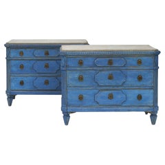 Pair of Blue Painted Gustavian Style Chest of Drawers